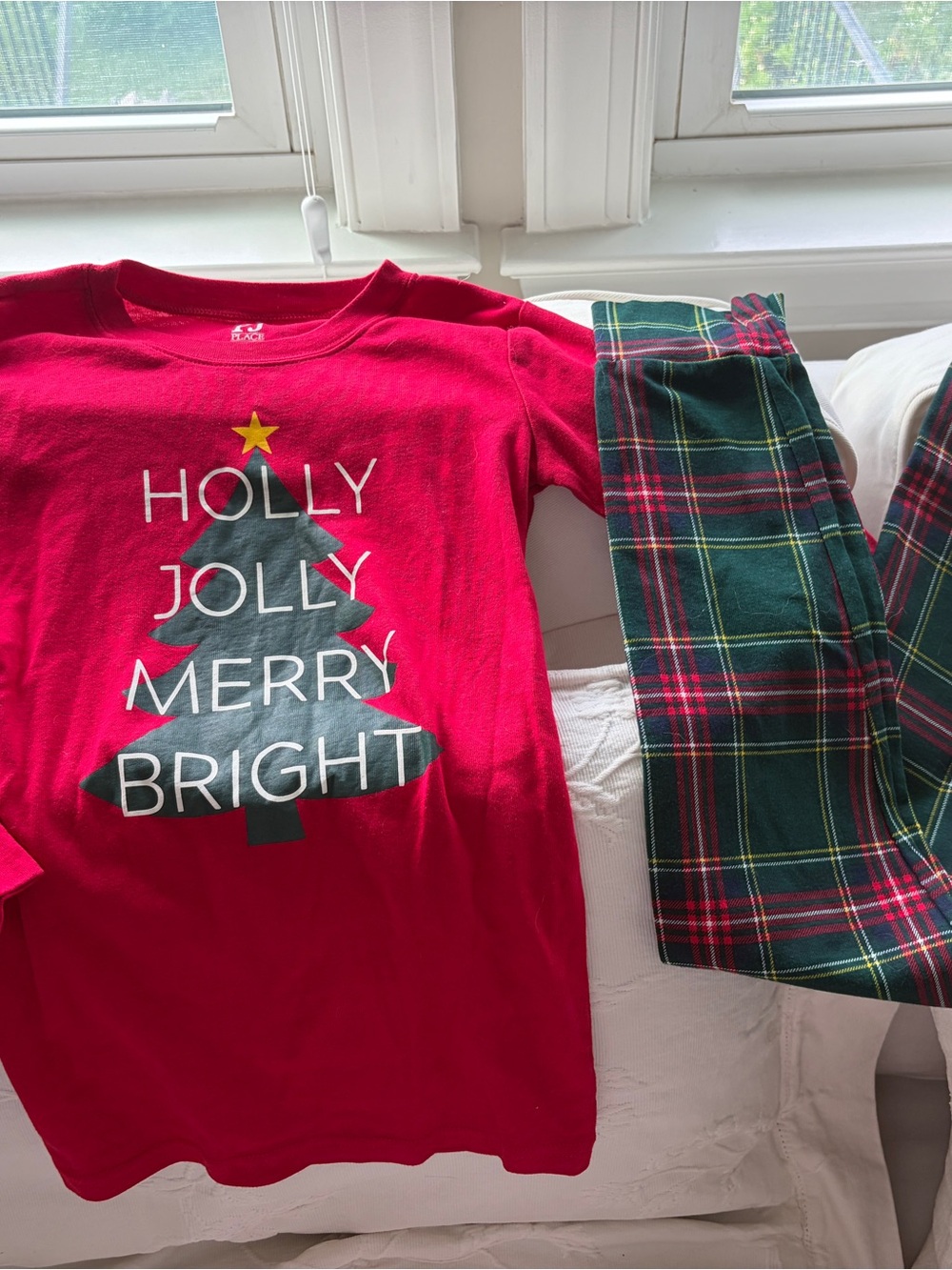 Place Red Holiday Pajama Set with Green Plaid Pants